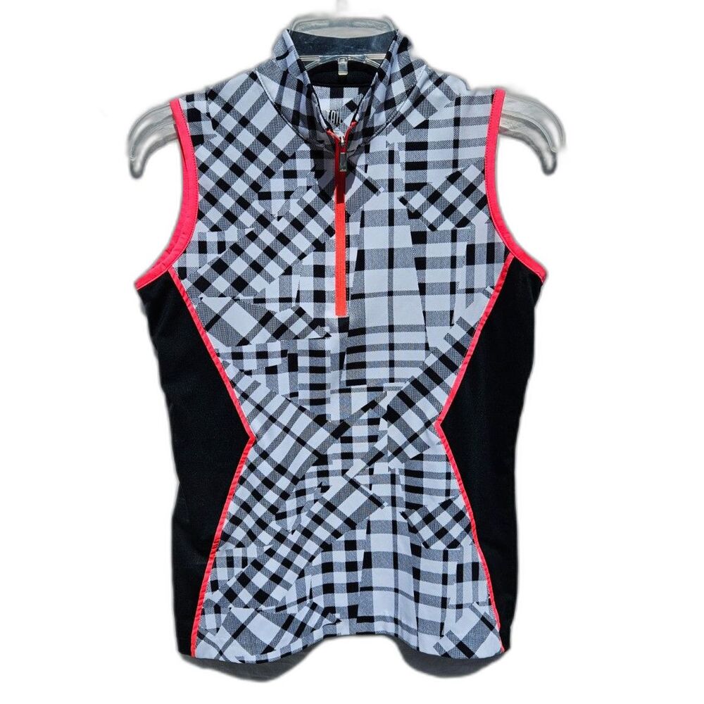 TAIL Black and White Patchwork Print Sleeveless Golf Shirt Small